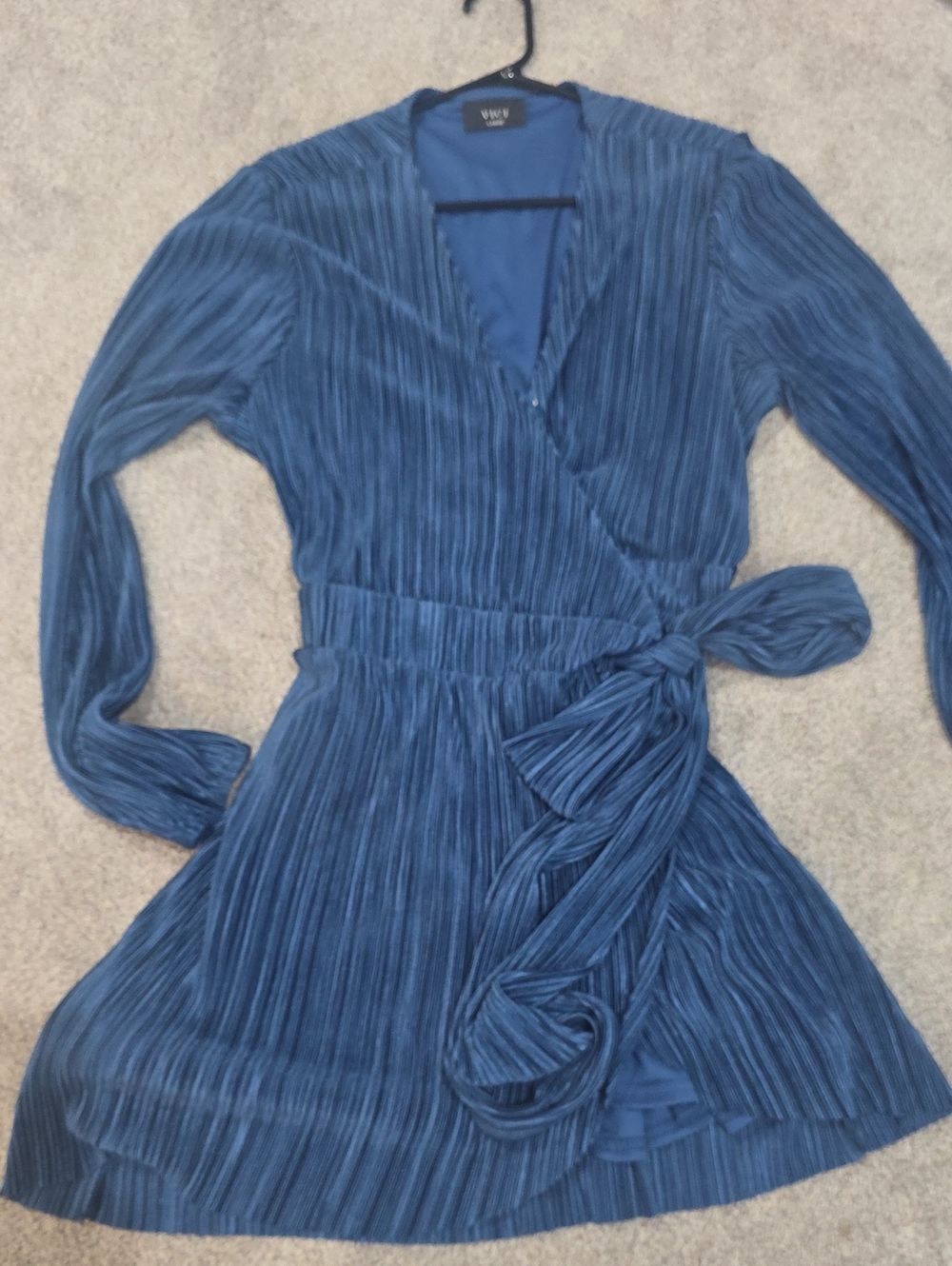 Vici Blue Pleated Wrap-Style Dress